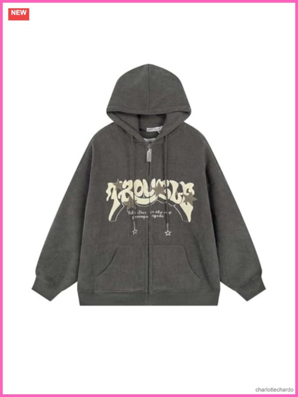 Oversized Corduroy Zip Up Hoodie Letter Star Graphic